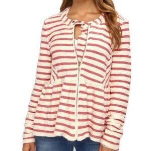 Free People Women’s Small Red White Striped Peplum Zip Up Jacket Top